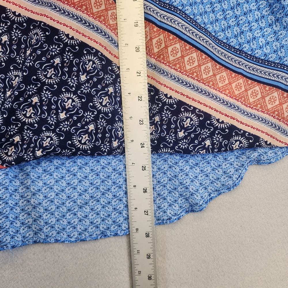 Liz Claiborne Blue Mixed Print Sleeveless Wrap Blouse Boho V-Neck Top Large L - Picture 12 of 14